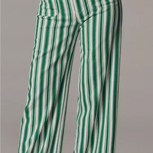 Anthropologie Green and White Wide Leg Pants NWOT